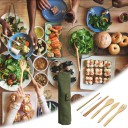 Bamboo Travel Cutlery Set 6 Pieces in Fabric Pouch Spoon Fork Knife Chopsticks and Straw with Cleaner For Camping and Picnics 2