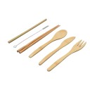 Bamboo Travel Cutlery Set 6 Pieces in Fabric Pouch Spoon Fork Knife Chopsticks and Straw with Cleaner For Camping and Picnics 5