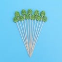 Bambu tandpetare med grönt tropiskt blad 100 st Dekorativa tandpetare för snittar och frukt Längd 12,5 cm För sommarfester och kalas 3