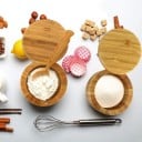 Bambusbeholdere til krydderier 4 stk Runde beholdere med låg til salt og sukker Praktisk opbevaring af ingredienser i køkkenet Naturligt udseende Mål 3