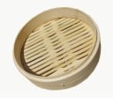 Bambusdampfgarer mit Deckel zum Dämpfen Runder Dampfgarer mit Rost aus Bambuslamellen Geflochtener Deckel mit Verstrebungen 3