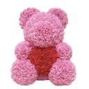 Bamse med et hjerte lavet af kunstige roser Romantisk gave Valentinsdag Jubilæum Luksus blomsterfigur Håndlavet dekoration Indretning 25 cm 3