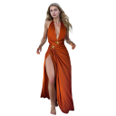 Bañador de mujer con escote profundo y falda larga estilo pareo. Conjunto 2 en 1 con estrella de mar. Elegante atuendo de verano para la playa y fiesta. 8