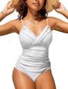 Bañador de mujer de una pieza con escote cruzado Corte moldeador Fruncido en los laterales Tirantes ajustables Elegante diseño veraniego 4