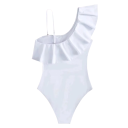 Bañador de una pieza para mujer Color sólido Semitransparente Volantes Escote en V Poliéster Spandex Bañador elegante para el verano 3