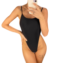 Bañador de una pieza para mujer Color sólido Tirantes delgados Escote en O Espalda descubierta Poliéster Spandex Bañador elástico 3