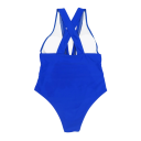 Bañador de una pieza para mujer con tirantes anchos, escote en V, semitransparente, de un solo color, elegante, de poliéster y nailon 2