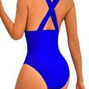 Bañador de una pieza para mujer con tirantes anchos, escote en V, semitransparente, de un solo color, elegante, de poliéster y nailon 3