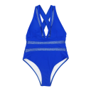 Bañador de una pieza para mujer con tirantes anchos, escote en V, semitransparente, de un solo color, elegante, de poliéster y nailon 4