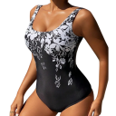Bañador de una pieza para mujer con tirantes anchos, estampado floral, escote en O, spandex, poliéster, bañador elástico de verano 2