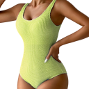 Bañador de una pieza para mujer Escote en O Tirantes anchos Nylon Spandex Unicolor Elástico Bañador cómodo para mar y piscina 12