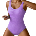 Bañador de una pieza para mujer Escote en O Tirantes anchos Nylon Spandex Unicolor Elástico Bañador cómodo para mar y piscina 13