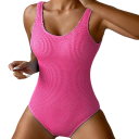 Bañador de una pieza para mujer Escote en O Tirantes anchos Nylon Spandex Unicolor Elástico Bañador cómodo para mar y piscina 9