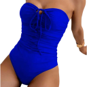 Bañador de una pieza sin tirantes con atadura en el escote, de color sólido, poliéster y spandex, traje de baño de verano para la playa 3