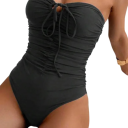 Bañador de una pieza sin tirantes con atadura en el escote, de color sólido, poliéster y spandex, traje de baño de verano para la playa y la piscina 1