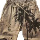 Bañadores cortos para hombre de poliéster de un solo color con estampados de palmeras, con cordón y bolsillos, para la playa y la piscina de verano 3