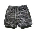 Bañadores cortos para hombres de poliéster camuflaje de doble capa con capa interior negra, con cordón y bolsillos, deportivos 1