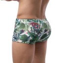 Bañadores de Hombre de Poliamida Spandex Blancos con Estampados Verdes de Hojas con Cuerda de Ajuste para Verano Playa Piscina Mar Deportivo 2