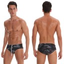 Bañadores de slip para hombre con cordón en gris camuflaje con inserción extraíble de poliéster y spandex elásticos deportivos 3