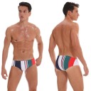 Bañadores de slip para hombre con cordón y rayas de colores, inserto extraíble, poliéster, spandex, elásticos, bañadores deportivos 2