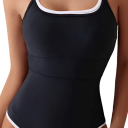 Bañadores de una pieza negros para mujer con ribete en contraste y tirantes anchos de poliéster y elastano para playa y piscina 2