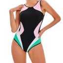 Bañadores de una pieza para mujer con tirantes anchos escote en O rayas spandex nylon elásticos deportivos elegantes 8