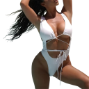 Bañadores de una pieza para mujer con tirantes anchos Escote en V Cierre en el escote Unicolor Poliéster Nylon Elegantes bañadores de playa y piscina 1