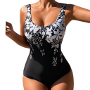 Bañadores de una pieza para mujer con tirantes anchos, patrón floral, escote en O, Spandex, poliéster, bañadores elásticos de verano en color sólido 5