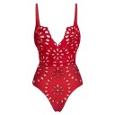 Bañadores de una pieza para mujer Escote en V Tirantes finos Unicolores Con flores Spandex Poliéster Elásticos Bañadores elegantes de verano 5