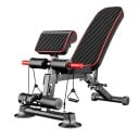 Banc de musculation pliable 8 niveaux de réglage Capacité 350 kg Dossier 1,87 m avec rembourrage de 6 cm Acier et cuir PU Noir-rouge Pour s'entraîner 1