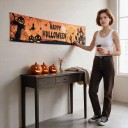 Bandeira de Halloween Happy Halloween Com ilhos 200 x 40 cm Poliéster Laranja e Preto Decoração para cerca e varanda Painel de festa 4