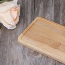 Bandeja de bambú para maceta Base rectangular con borde elevado y esquinas redondeadas Para plantas de interior pequeñas Dimensiones 17,5 x 8,8 x 1 cm 4
