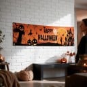Banner de Halloween Happy Halloween cu ochiuri metalice 200 x 40 cm Poliester Portocaliu-negru Decorațiune pentru gard și verandă Panou 6
