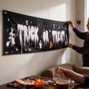 Banner de Halloween Trick or Treat cu vrăjitoare 200 x 40 cm Polyester cu ochiuri metalice Decorațiune alb-negru pentru gard și verandă Placă 2