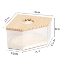 Baño de arena en esquina para hámsters 13 x 13 x 8 cm Bañera de acrílico y madera con abertura Ø 6 cm Inodoro higiénico para roedores 2
