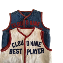 Barnens jeansväst Vår och höst Bomulls väst för pojkar och flickor Med texten Cloud Nine Best Player Färgglad väst med knappar i polyester 6