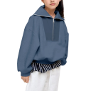 Barns tjejhoodie med lös passform och halvdragkedja samt krage med långa ärmar och ribbade muddar 1