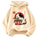 Barntröja i japansk stil med huva och katttryck med överhuvudssömn och långa ärmar och ribbade muddar för pojkar och flickor 2