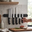 Barra magnética para facas 38 x 4,8 cm Suporte de parede para facas e ferramentas Plástico com faixas magnéticas Preto Para a cozinha, oficina 2