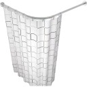 Barra para cortina de chuveiro 95 x 95 cm para canto em forma de L com curva e rosetas circulares para a parede na cor prata para chuveiro e banheira 2