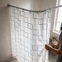 Barra para cortina de chuveiro 95 x 95 cm para canto em forma de L com curva e rosetas circulares para a parede na cor prata para chuveiro e banheira 4