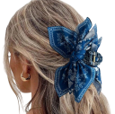 Barrette à cheveux pour femmes avec nœud imprimé Accessoire capillaire élégant Pour queue de cheval, chignon ou demi-queue de cheval Différentes couleurs 7