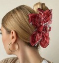 Barrette à cheveux pour femmes avec nœud imprimé Accessoire capillaire élégant Pour queue de cheval, chignon ou demi-queue de cheval 6