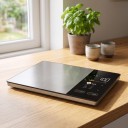 Báscula de cocina inteligente con calculadora nutricional de calorías, proteínas, grasas y carbohidratos 5 kg/1 g de acero inoxidable plateado-negro para cocinar saludablemente 4