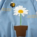 Baseball Jacket with Embroidered Potted Flower on the Back White Sleeves Patch with Letter M Striped Trims Cotton and Polyester 5