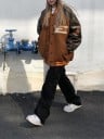 Baseballjacke mit Aufnäher auf der Brust und großem Schriftzug auf dem Rücken Lockere Oversize-Passform Kontrastierende Ärmel Gestreifte 2