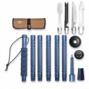 Bastón de trekking 122 cm 6 piezas construcción atornillada Mango de espuma con correa Accesorios tenedor, cuchillo y lanza Brújula y funda Azul oscuro 1