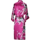 Bata de mujer con motivo floral Bata ligera y elegante de imitación seda Cinturón en la cintura con cordón Poliéster suave y efecto 2