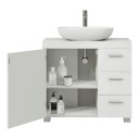Bathroom Cabinet Under Sink 30 x 60 x 64 cm on Legs with Doors and Three Drawers with Silver Handles in Glossy White 1