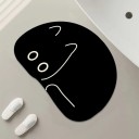 Bathroom Mat 50 x 80 cm in the Shape of a Cat Curled into a Ball with Non-Slip Base in Black with Cream Line Drawing 2